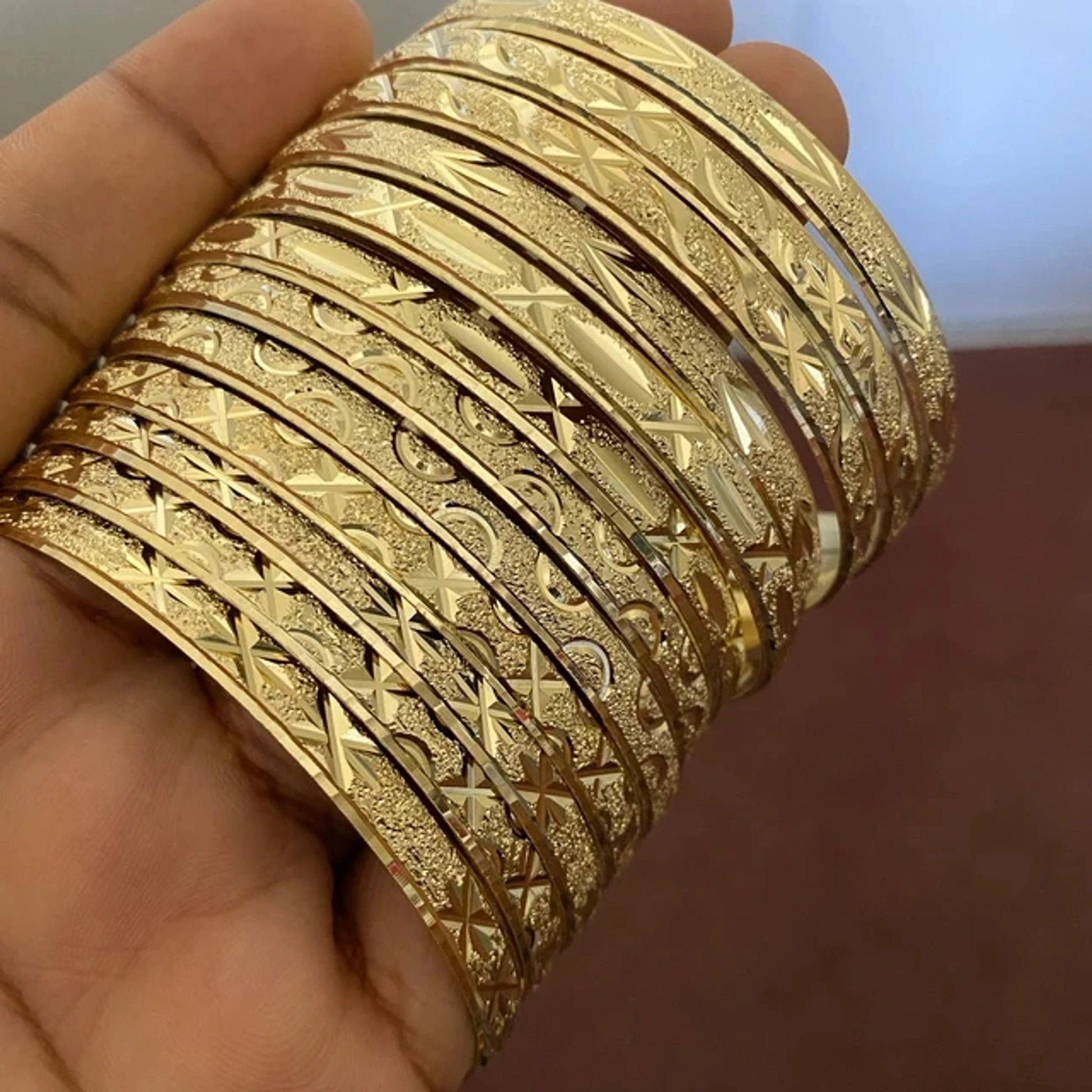 Golden Goddess – 22K Real Gold Plated 12Pc Slim Bridal Bangles Set Dolledlife